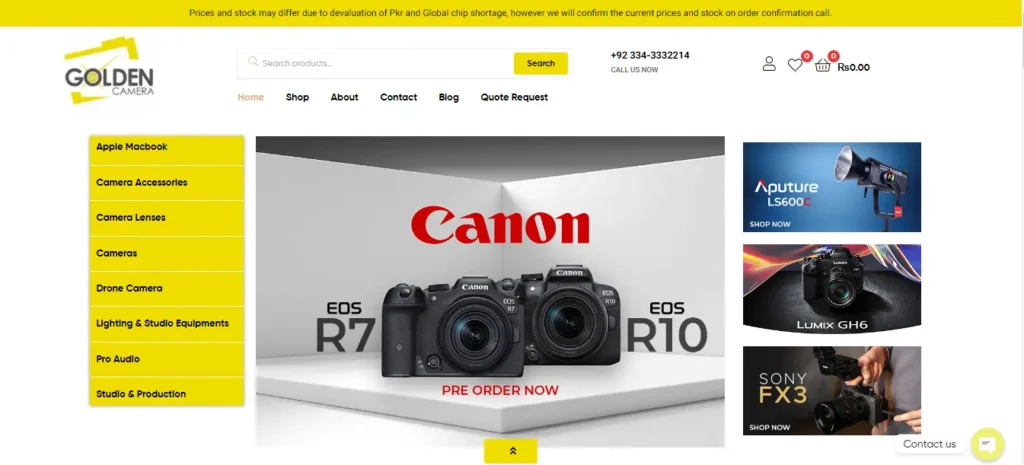 Golden Camera Shopify Store web development company case study