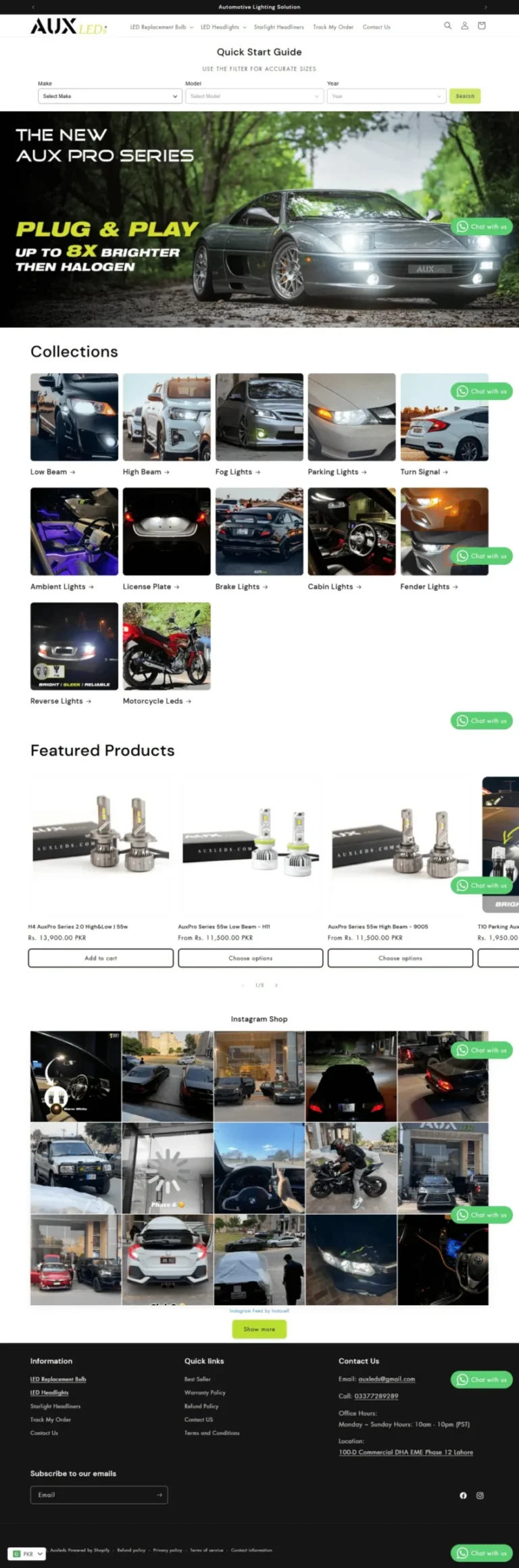 AUX LED Shopify web development Services in Lahore Pakistan Full Home Page Design Case study